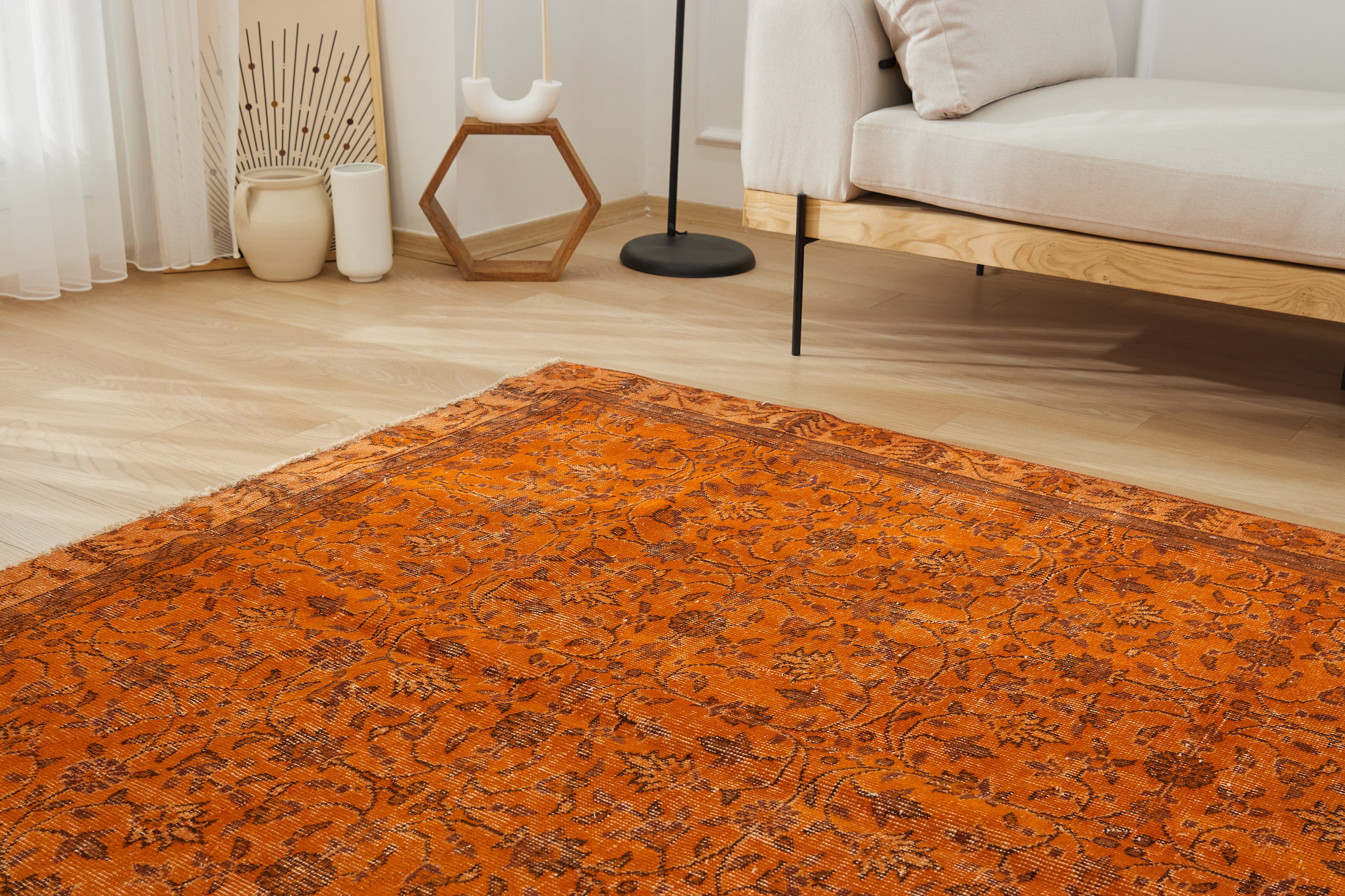 6' x 9' Vintage Turkish Area Rug, Orange - Carter | Kuden Rugs