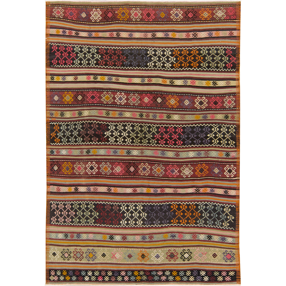 Deja: A Vibrant Multicolored Vintage Turkish Wool Kilim Rug | Kuden Rugs