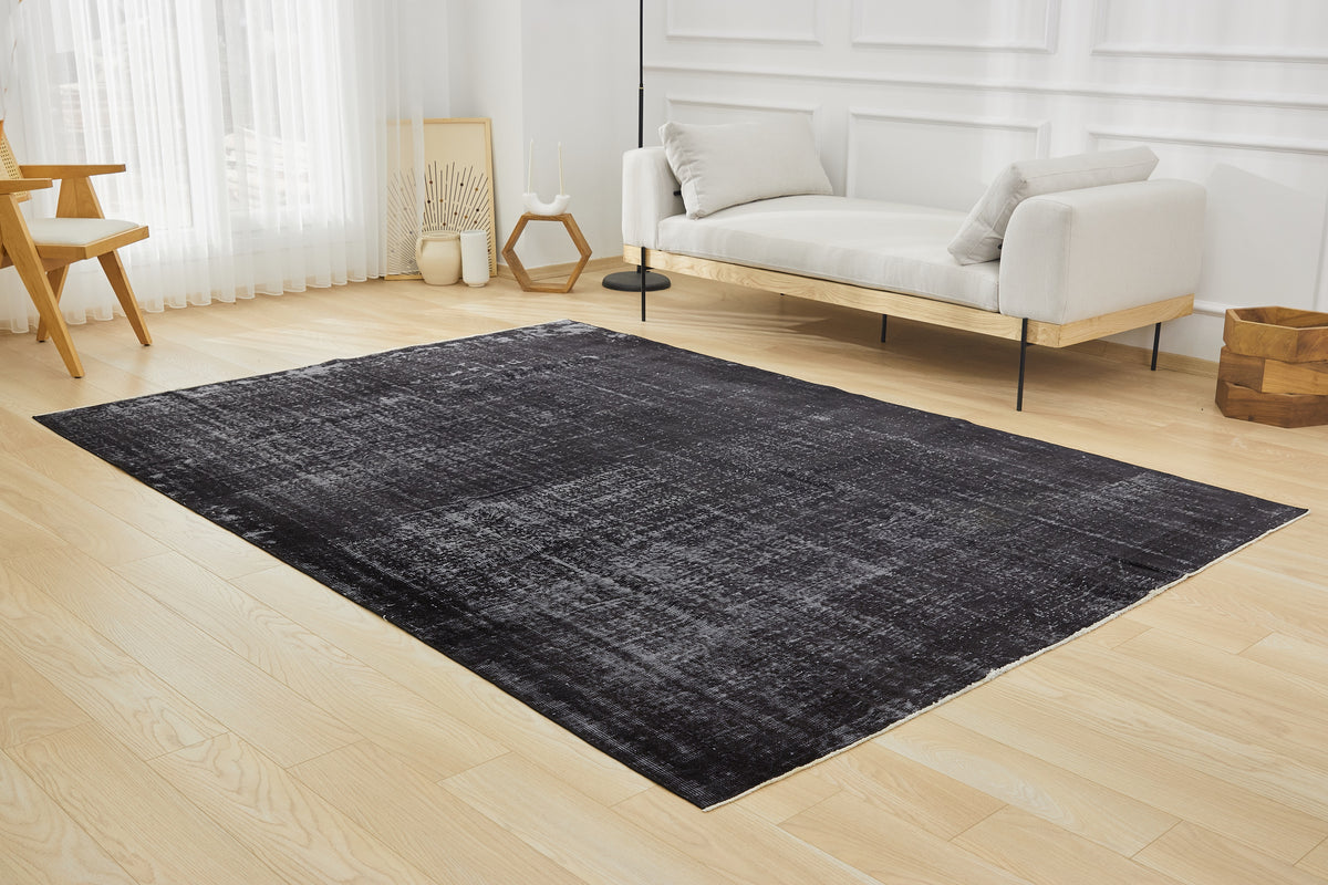 Black Overdyed Elegance - Ember's Carpet Craftsmanship | Kuden Rugs
