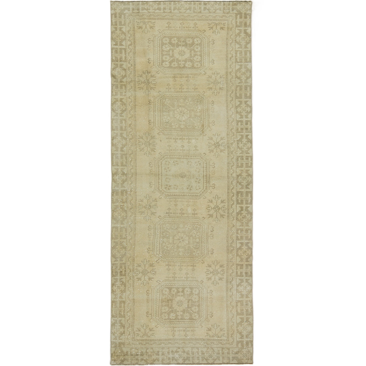 Esta | Cream Geometric Oushak Runner | Kuden Rugs