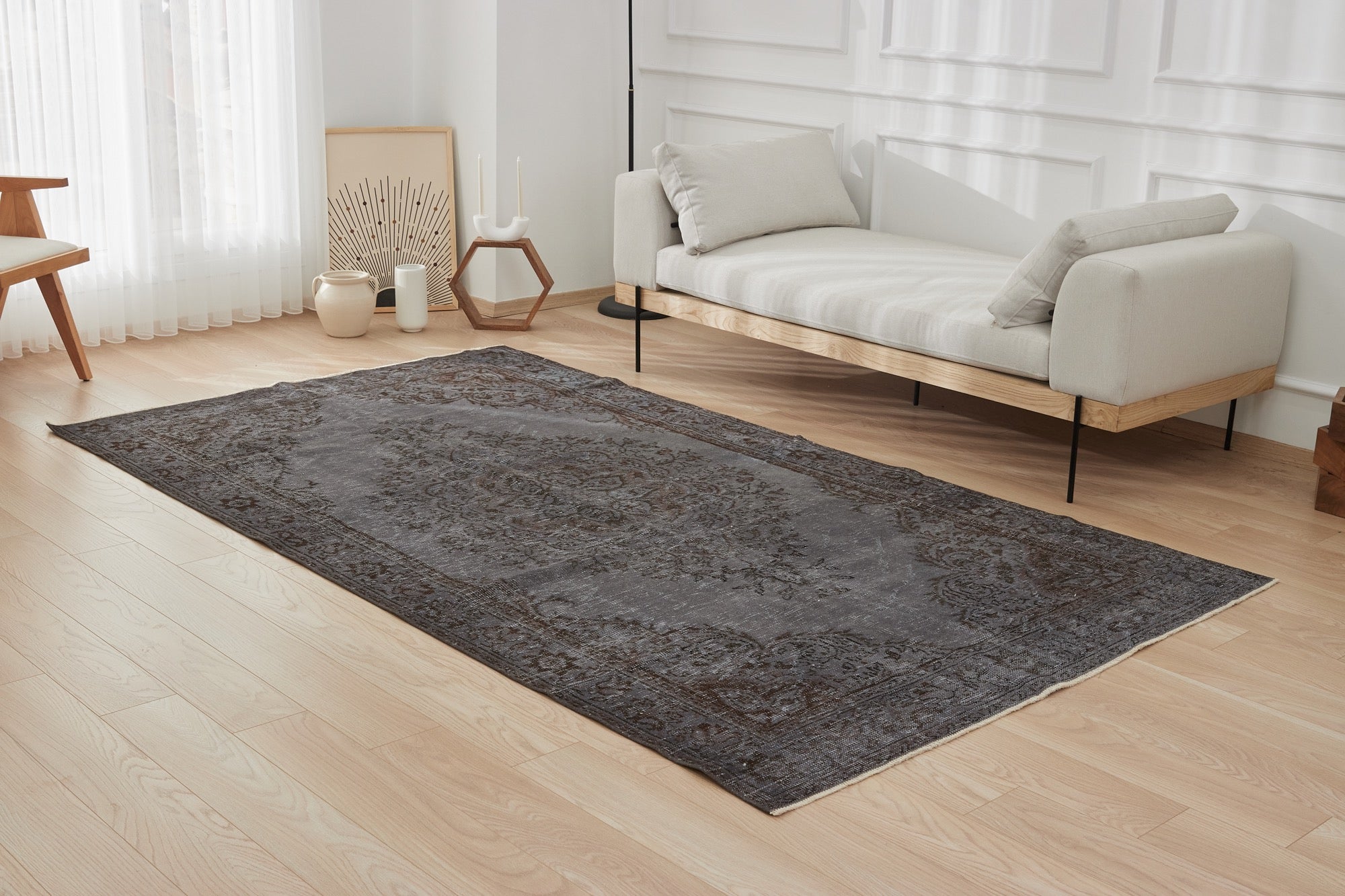 6' x 10' Vintage Turkish Area Rug, Gray - Flawya | Kuden Rugs