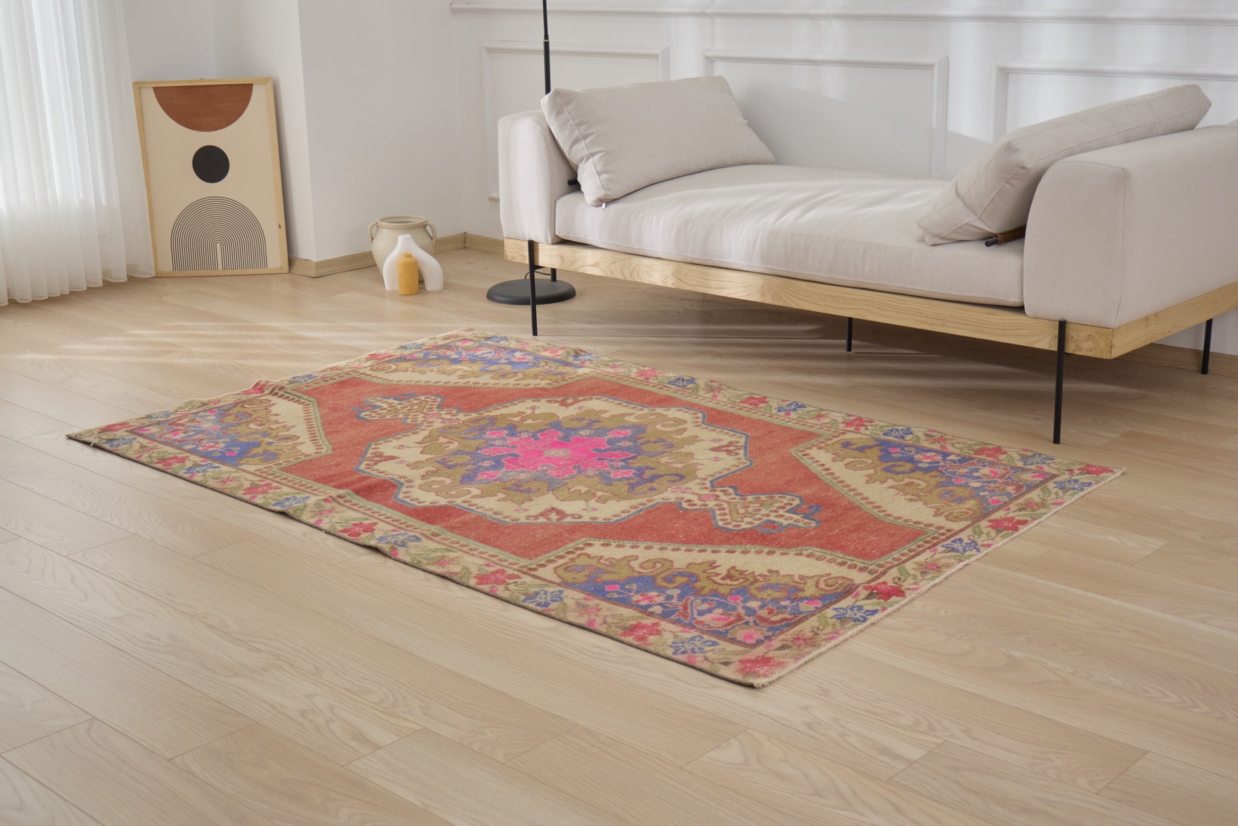 4' x 7' Vintage Turkish Small Rug, Red - Freesia | Kuden Rugs