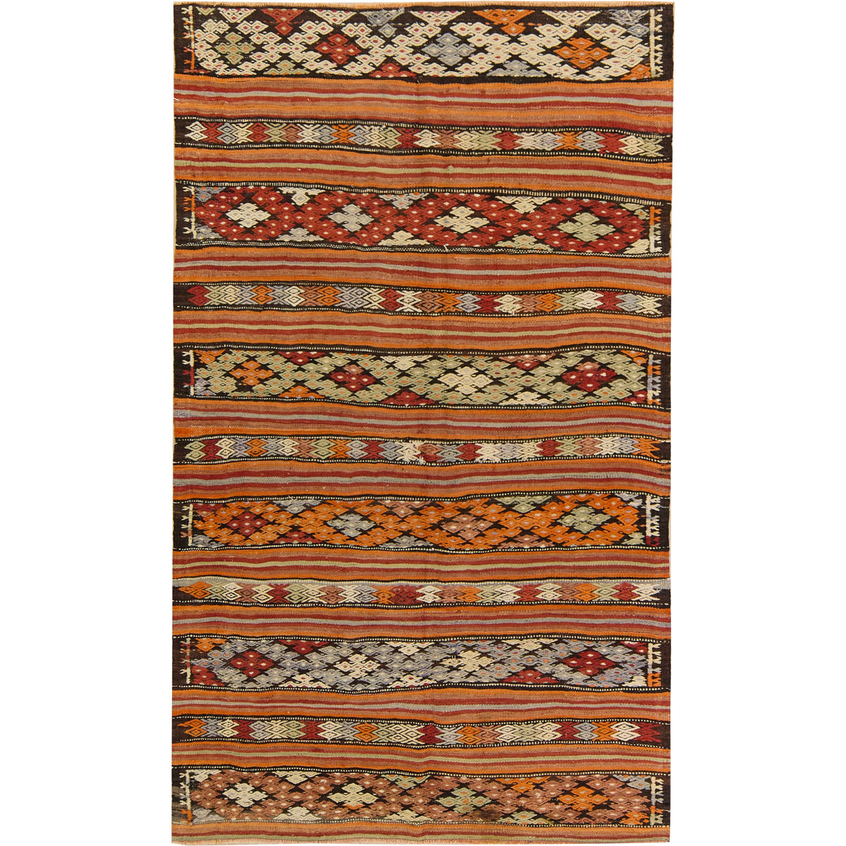 Hadley: A Vibrant Orange Vintage Turkish Wool Kilim Rug | Kuden Rugs