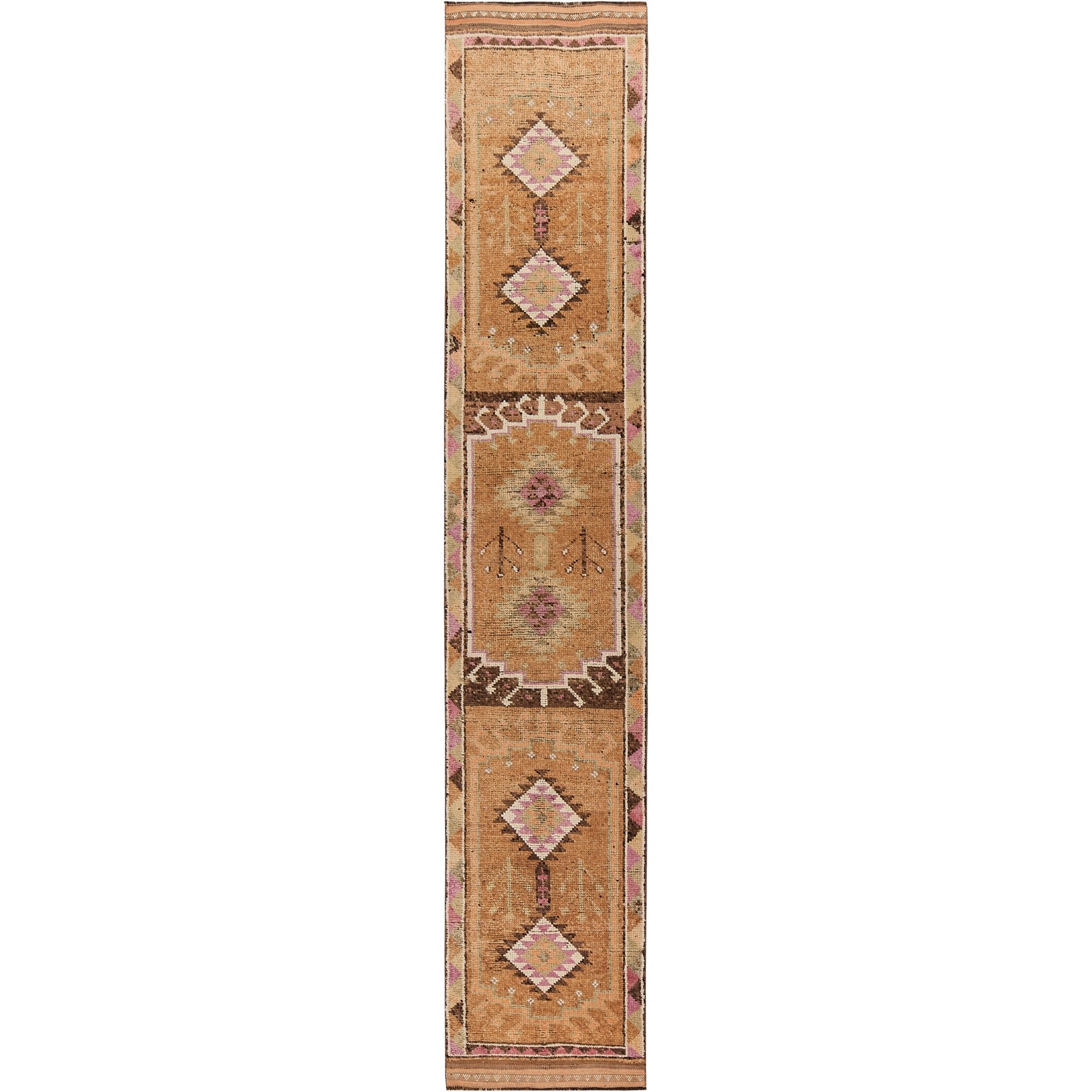 Ikiah | Geometric Vintage | Hand-Knotted Turkish Runner | Kuden Rugs