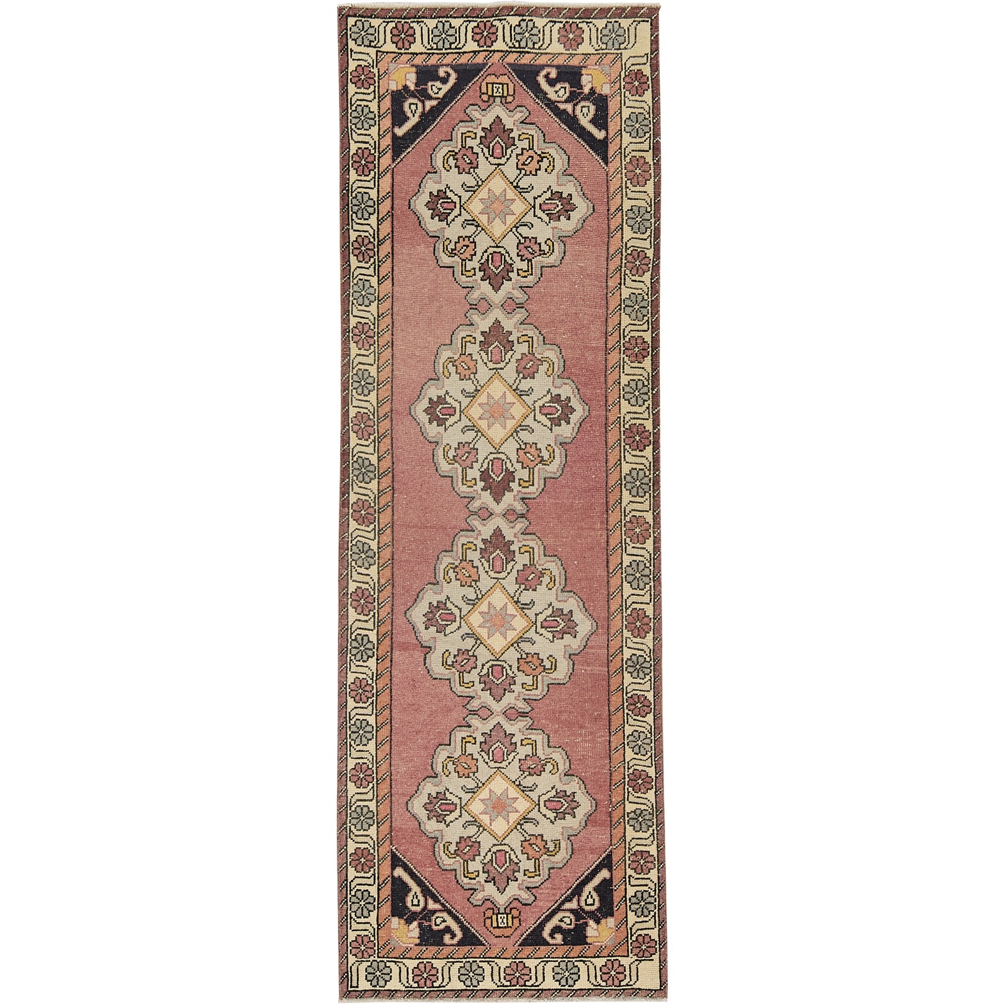 Ivria | Pink Medallion Delight | Vintage Turkish Runner | Kuden Rugs