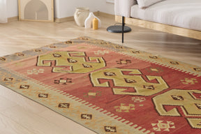 Jacquelyn: An Elongated Turkish Kilim Rug with a Vibrant Red Palette | Kuden Rugs