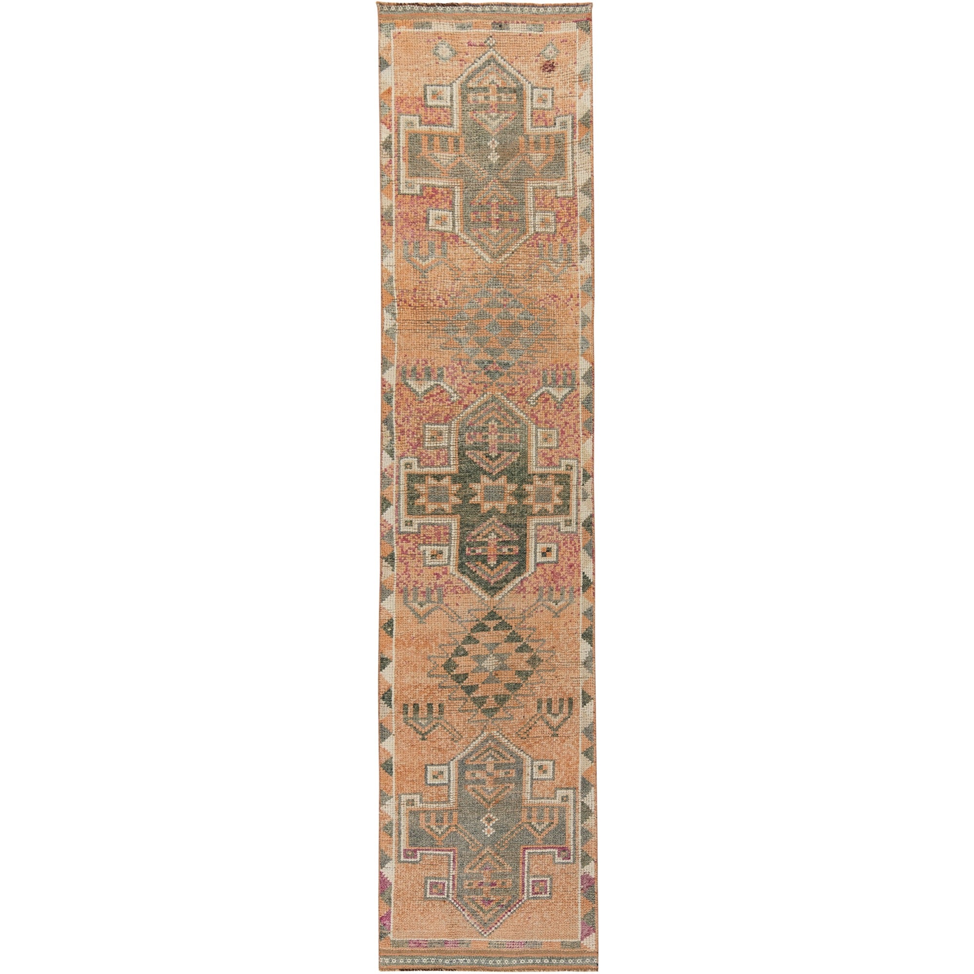 Jadeah | Geometric Vintage | Hand-Knotted Turkish Runner | Kuden Rugs