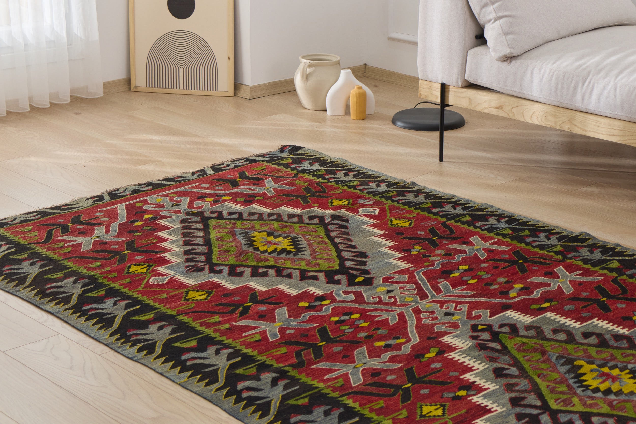 Discover the geometric charm of the Kallie vintage rug. | Kuden Rugs