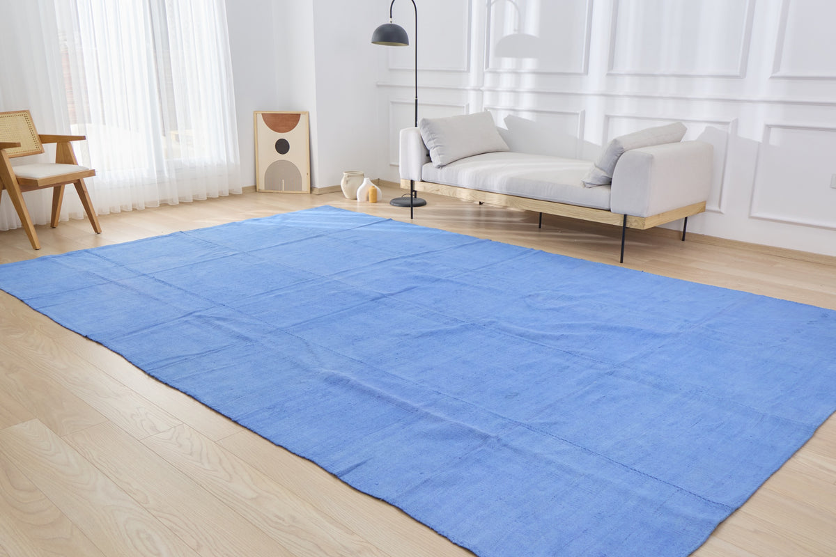 Karsyn: An Expansive Turkish Hemp Rug with a Calming Blue Hue | Kuden Rugs