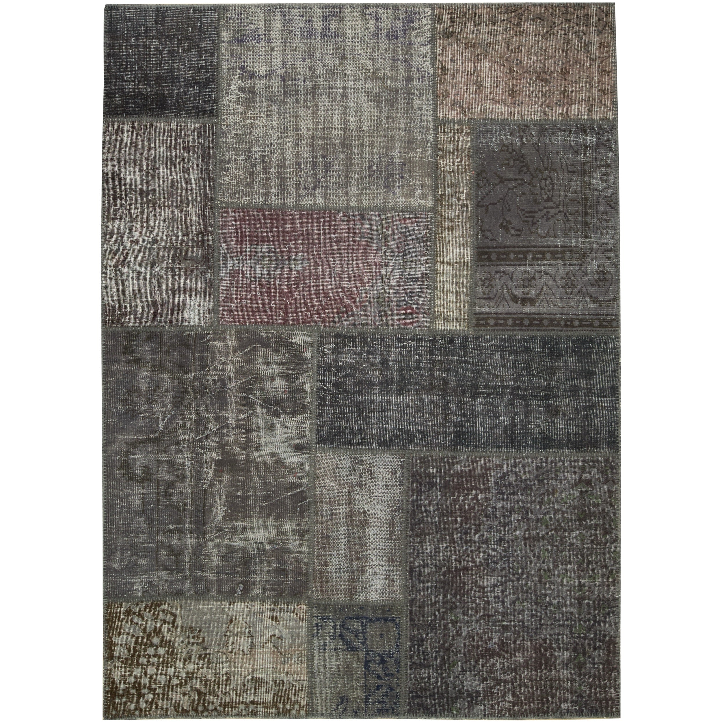 6' x 8' Vintage Patchwork Rug, Gray - Kiana | Kuden Rugs