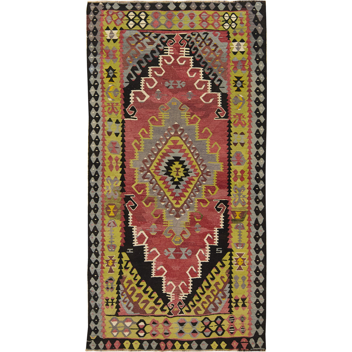 Madelynn: A Stunning Vintage Turkish Wool Kilim Rug in Vibrant Red | Kuden Rugs