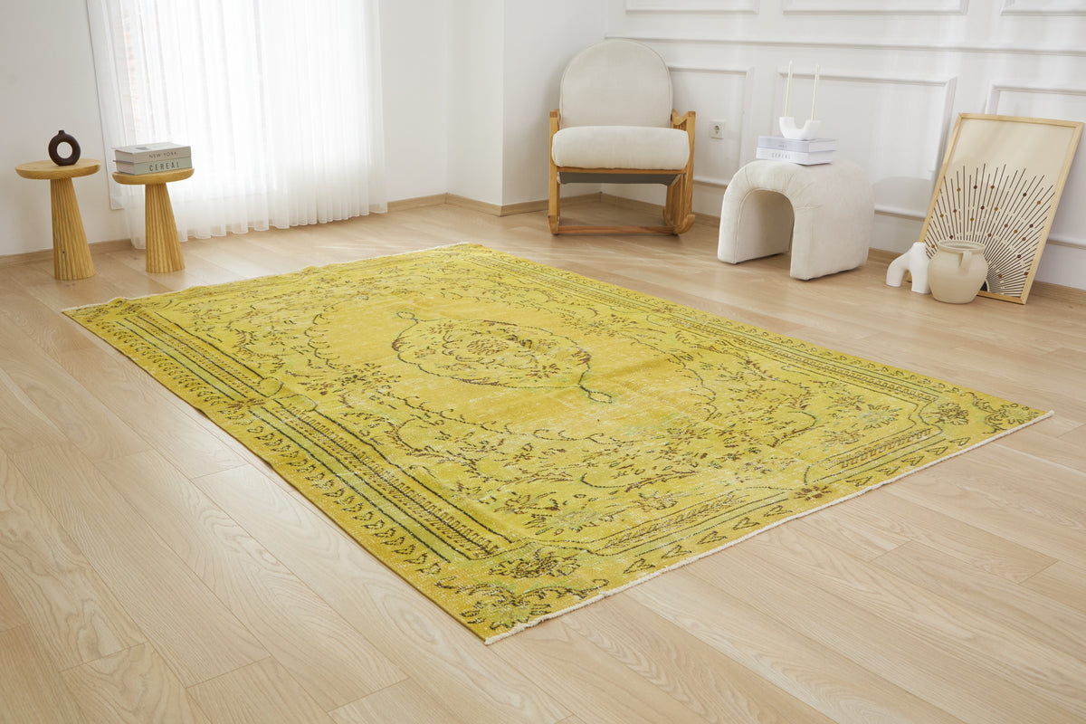 Maesie | Overdyed Brilliance | Vintage Yellow Carpet | Kuden Rugs