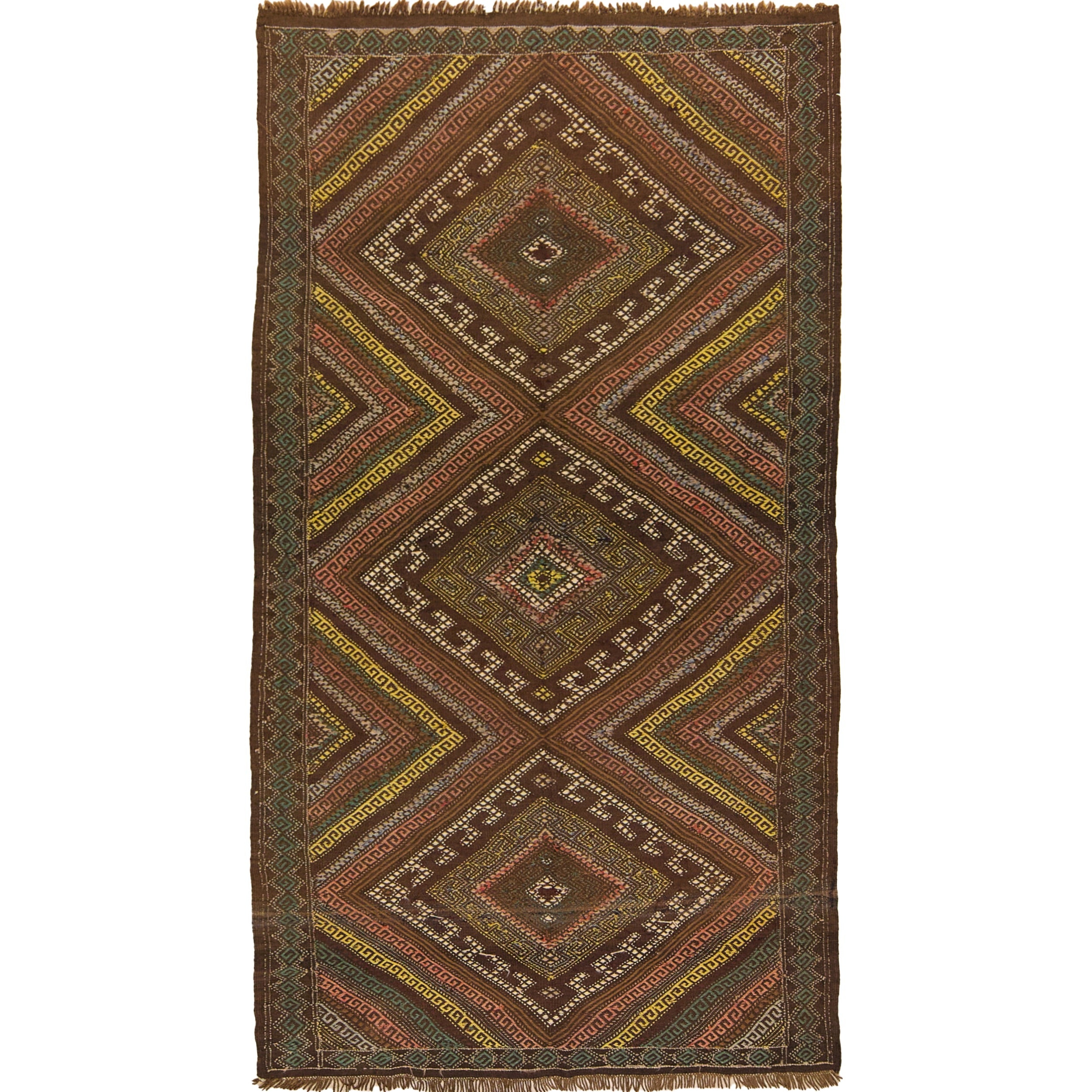 Mireya: A Captivating Brown Vintage Turkish Wool Kilim Rug | Kuden Rugs