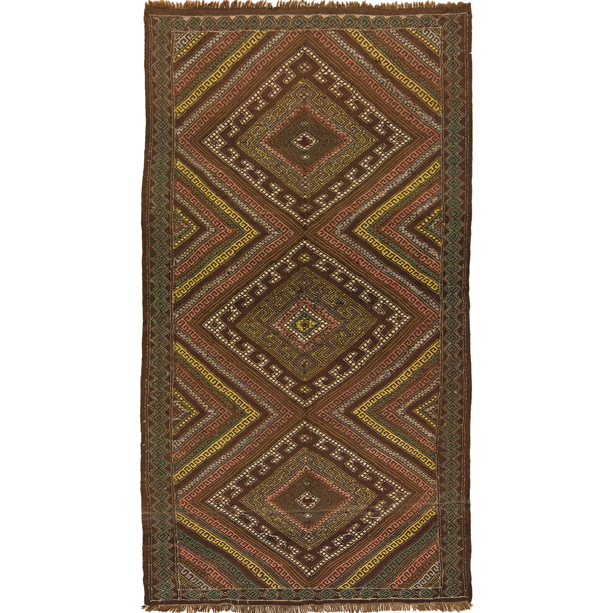 Mireya: A Captivating Brown Vintage Turkish Wool Kilim Rug | Kuden Rugs