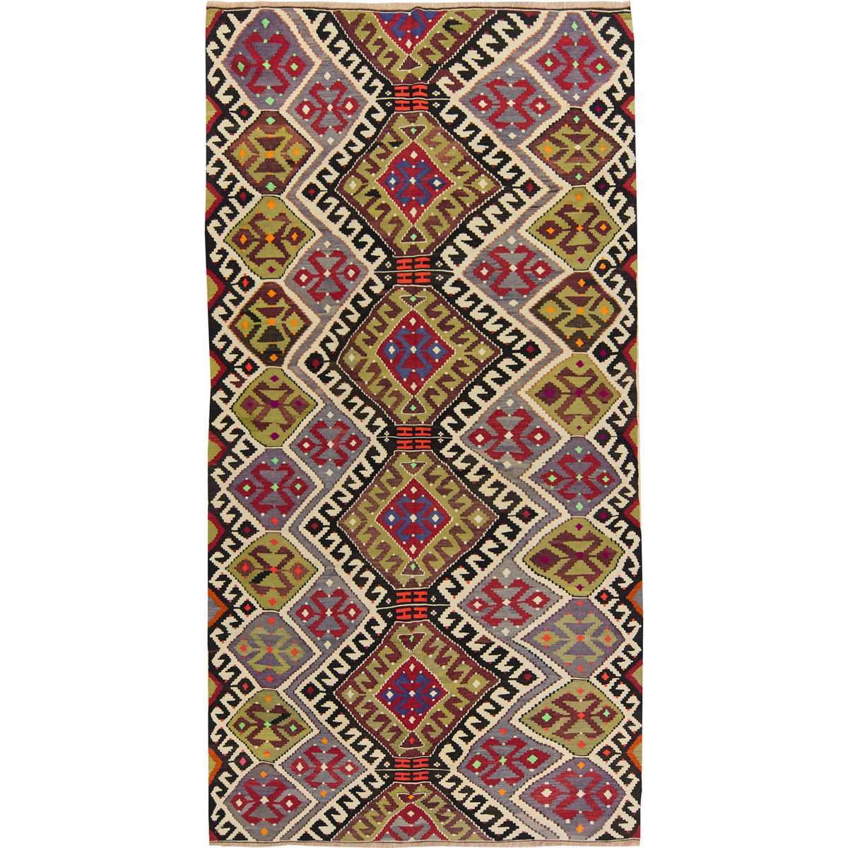 Nola: A Vibrant Multicolored Vintage Turkish Wool Kilim Rug | Kuden Rugs