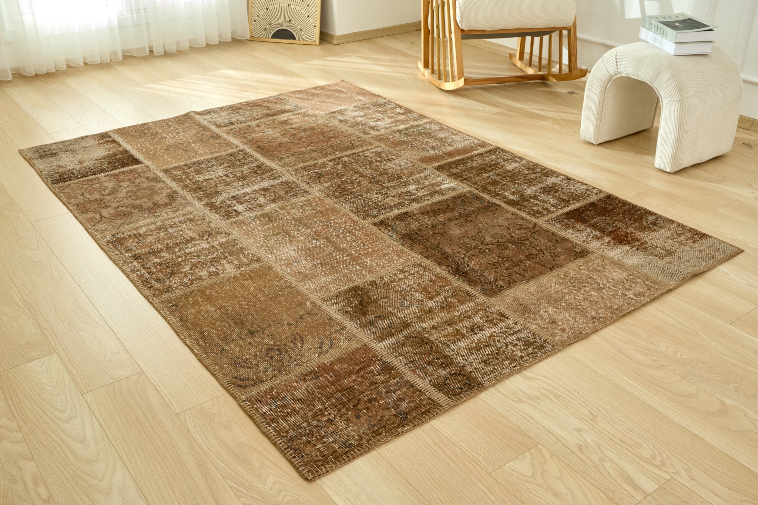 6' x 8' Vintage Turkish Area Rug, Brown - Safa | Kuden Rugs