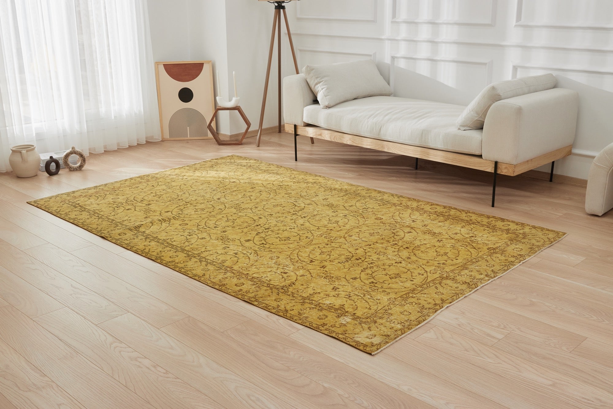 6' x 9' Vintage Turkish Area Rug, Yellow - Sairne | Kuden Rugs