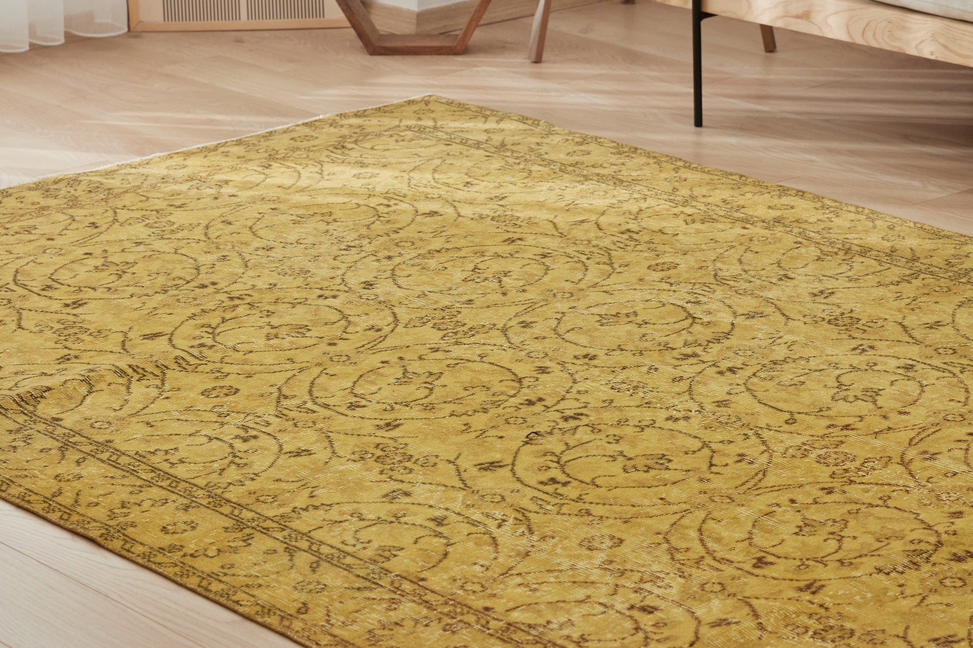 6' x 9' Vintage Turkish Area Rug, Yellow - Sairne | Kuden Rugs