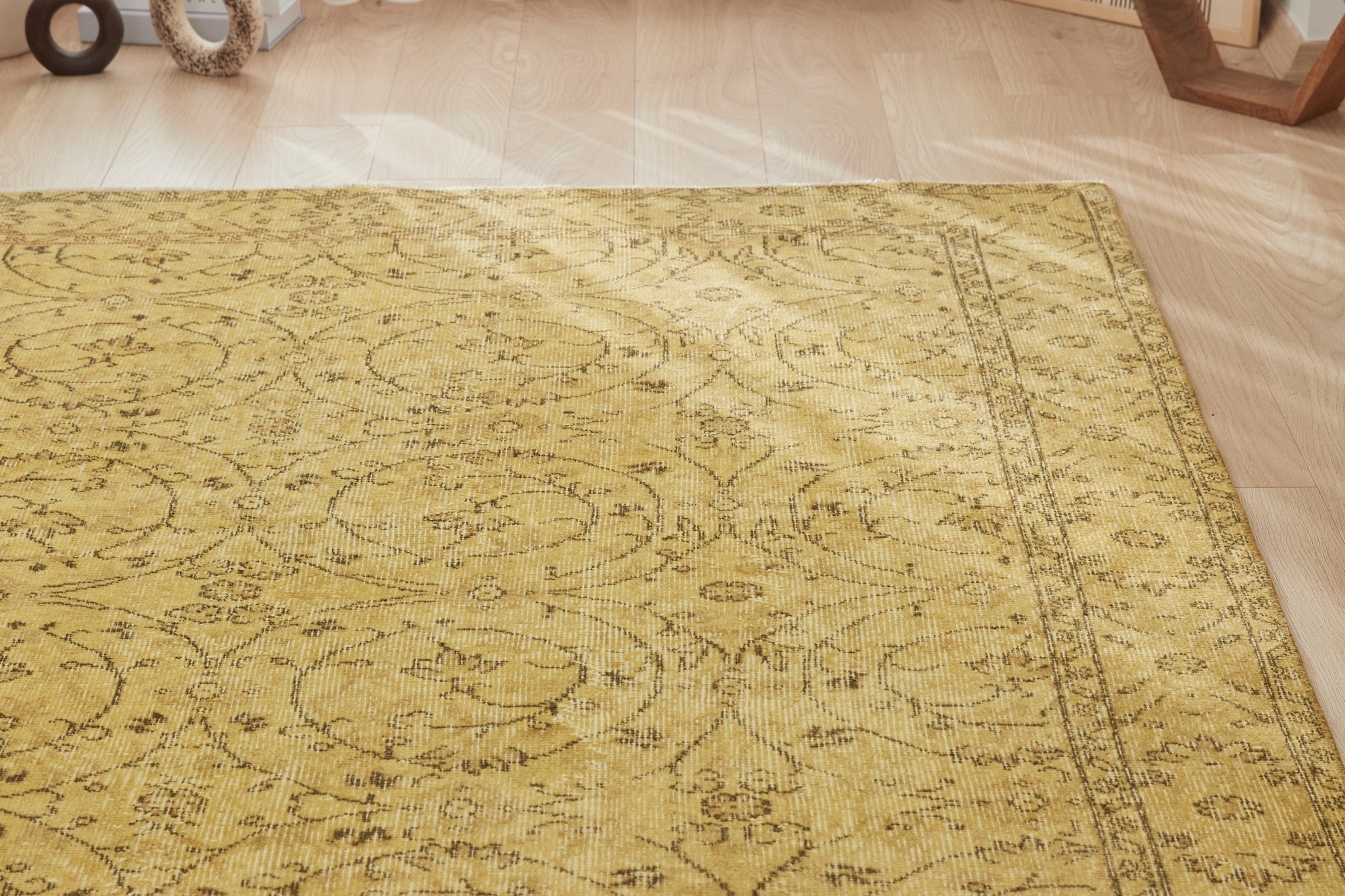 6' x 9' Vintage Turkish Area Rug, Yellow - Sairne | Kuden Rugs