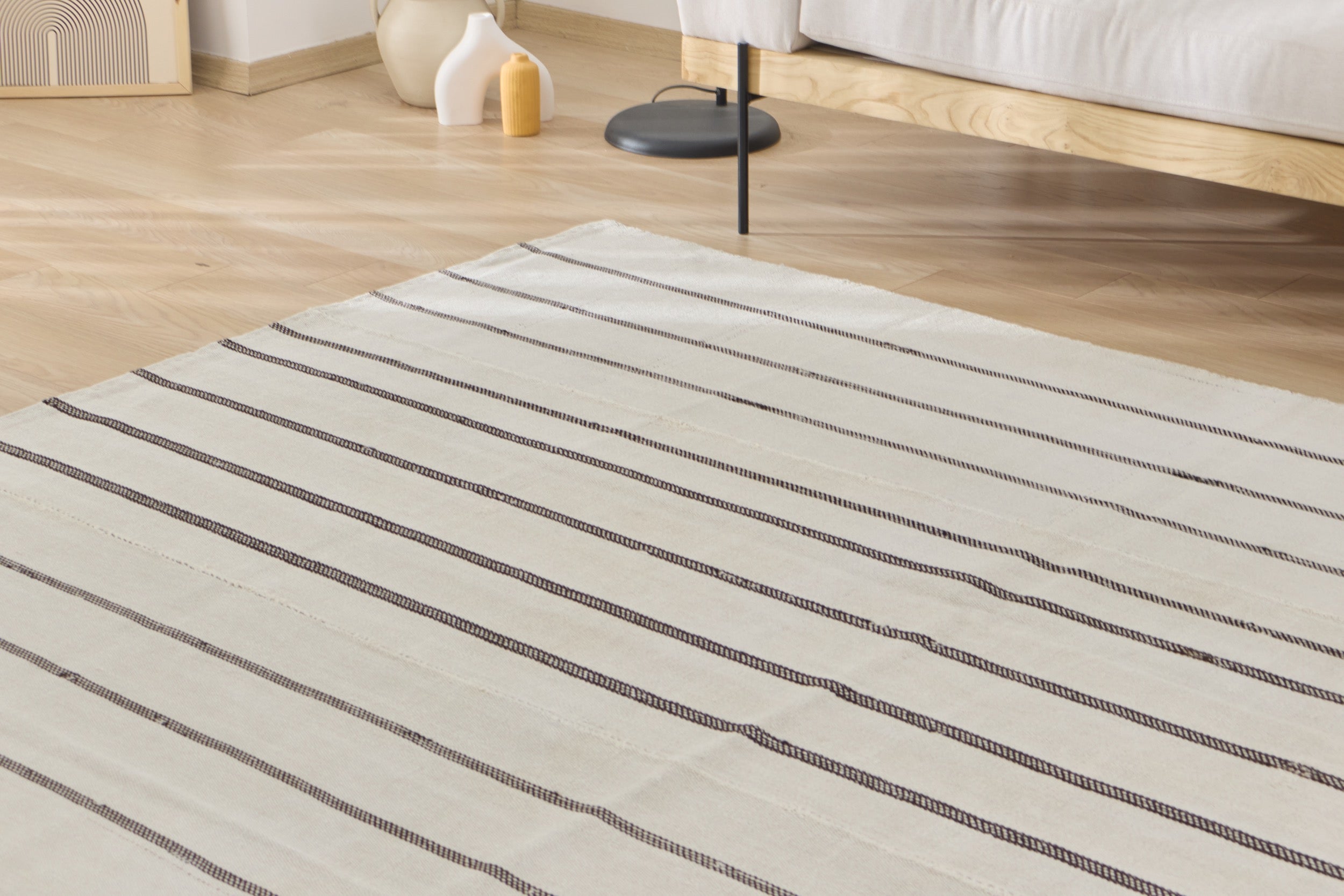 Shirleen: An Expansive Turkish Hemp Rug with a Crisp, Striped Pattern | Kuden Rugs