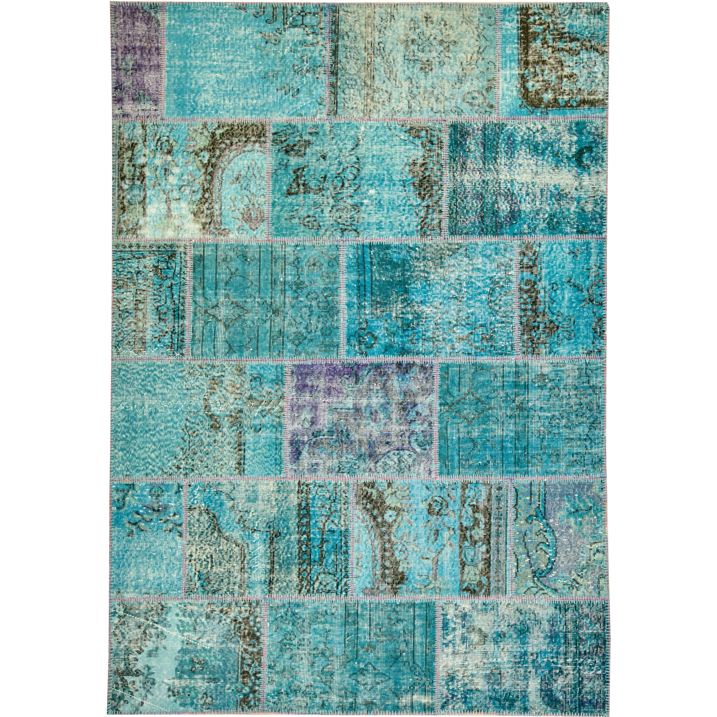 6' x 8' Vintage Patchwork Rug, Blue - Taanach | Kuden Rugs