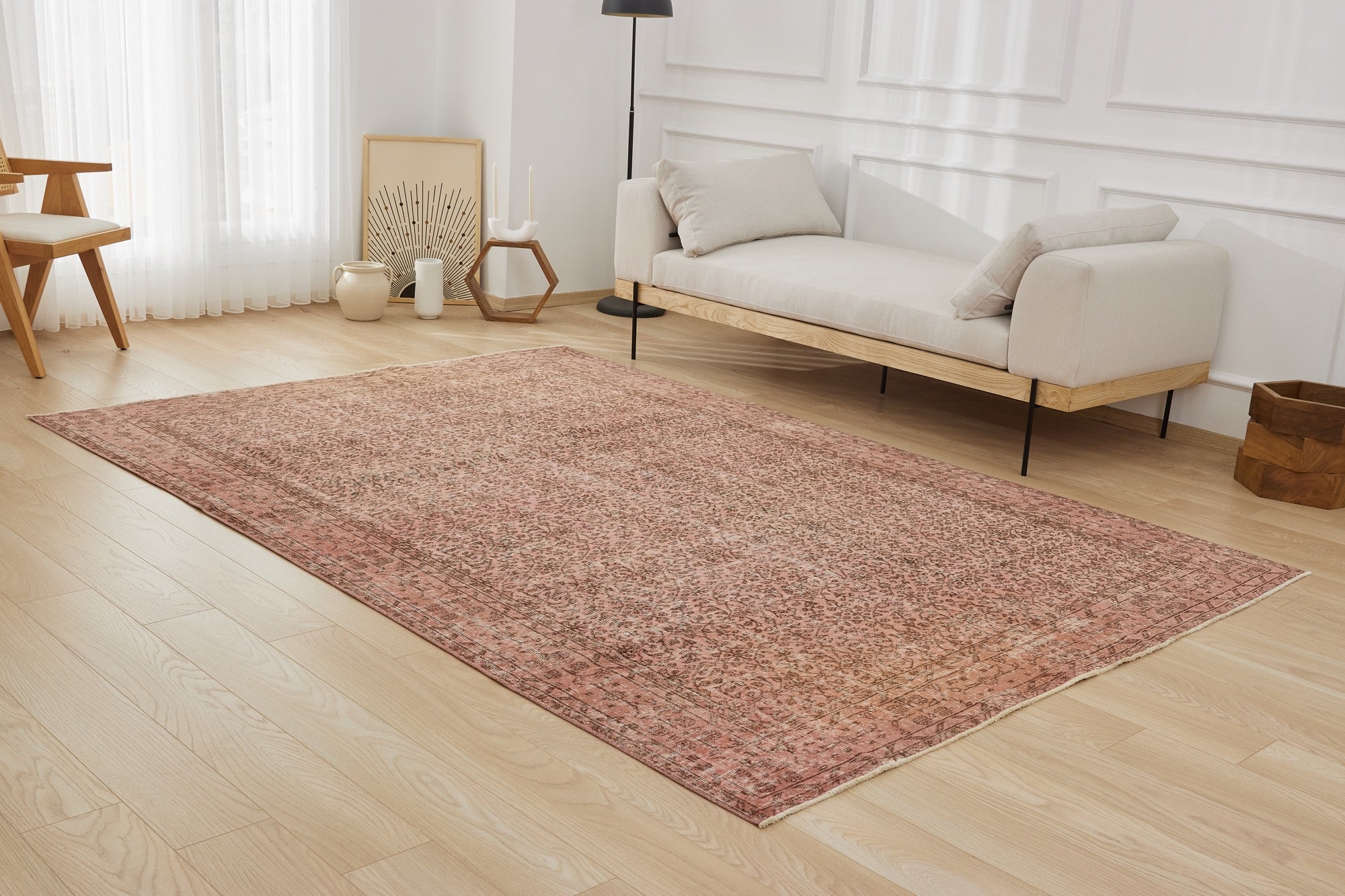 7' x 10' Vintage Turkish Rug, Pink - Veronique | Kuden Rugs