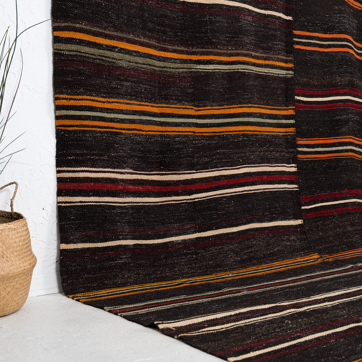 Black and Orange Area Wool Rug