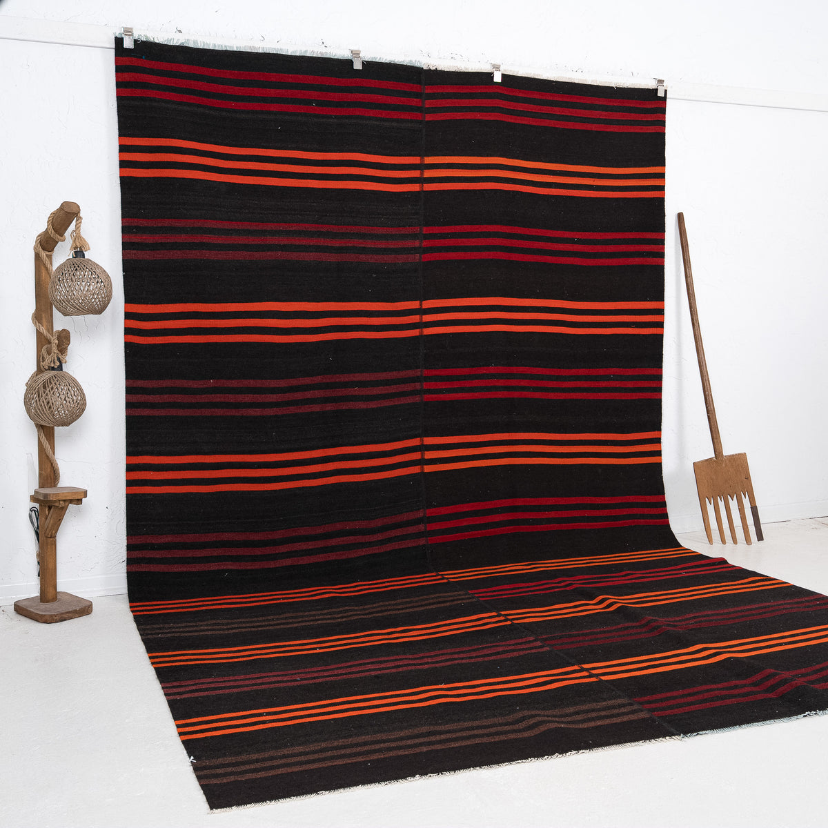 Black and Orange Area Wool Rug