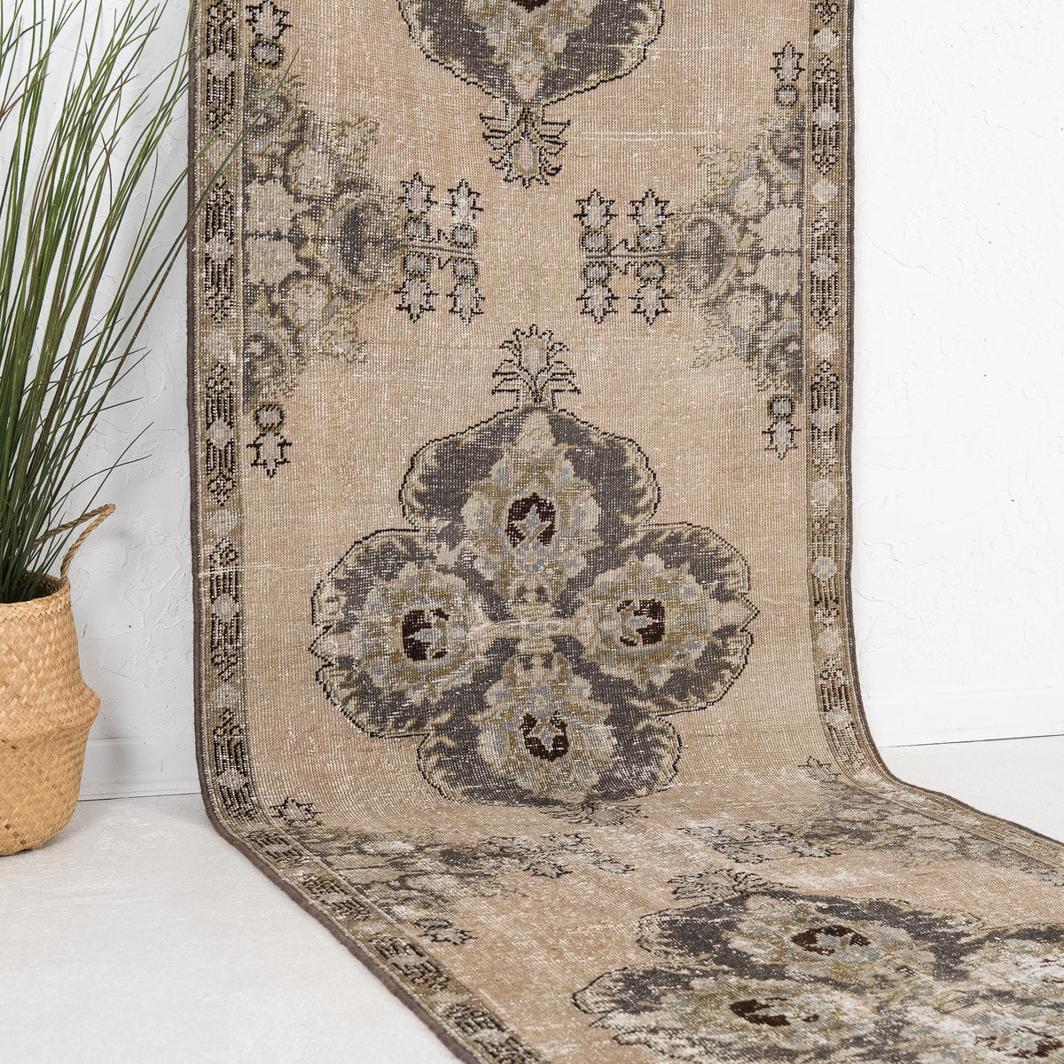 Beige and Brown Runner Wool Rug