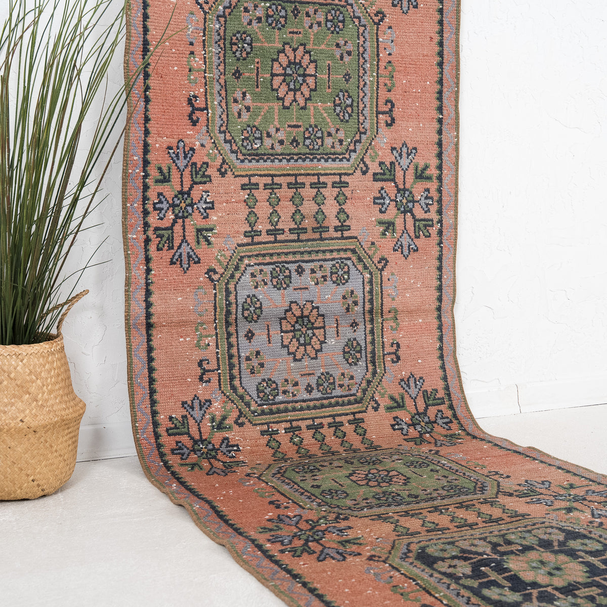 Pink and Blue Runner Wool Rug