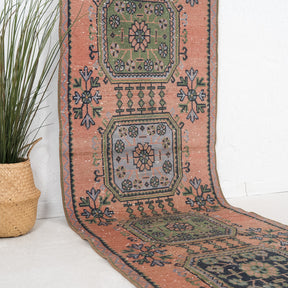 Pink and Blue Runner Wool Rug