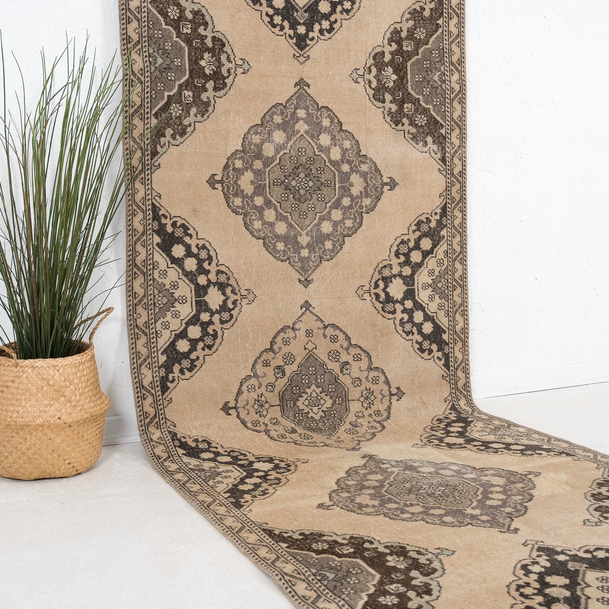 Beige and Brown Runner Wool Rug
