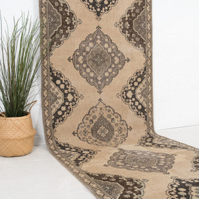 Beige and Brown Runner Wool Rug