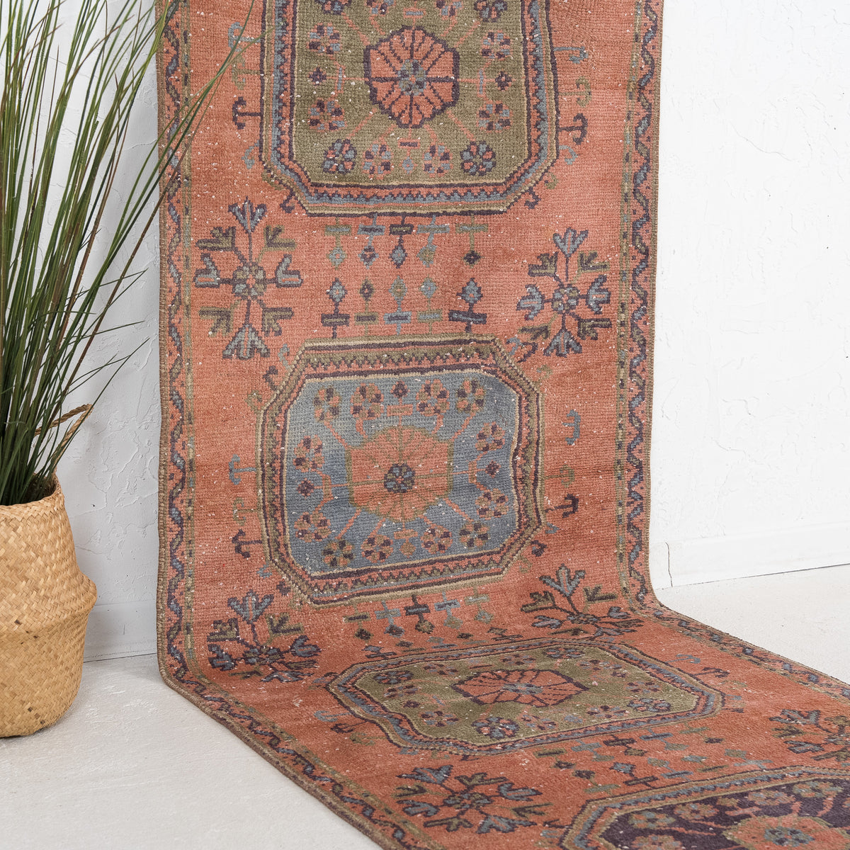 Pink and Blue Runner Wool Rug