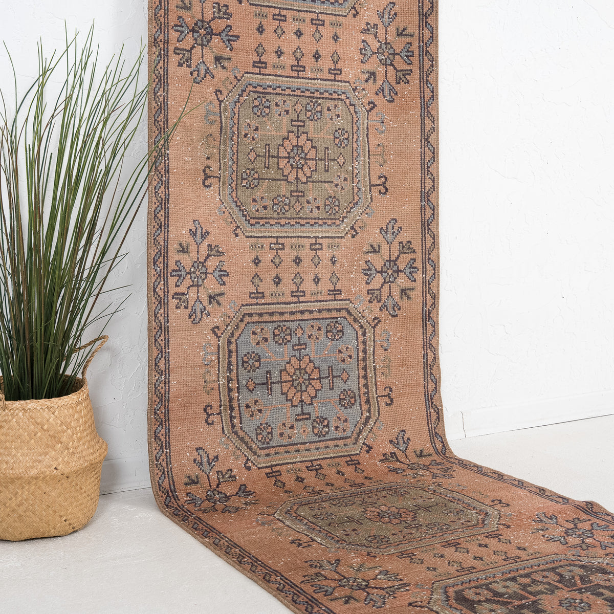 Pink and Blue Runner Wool Rug
