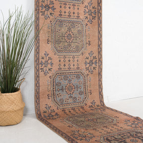 Pink and Blue Runner Wool Rug