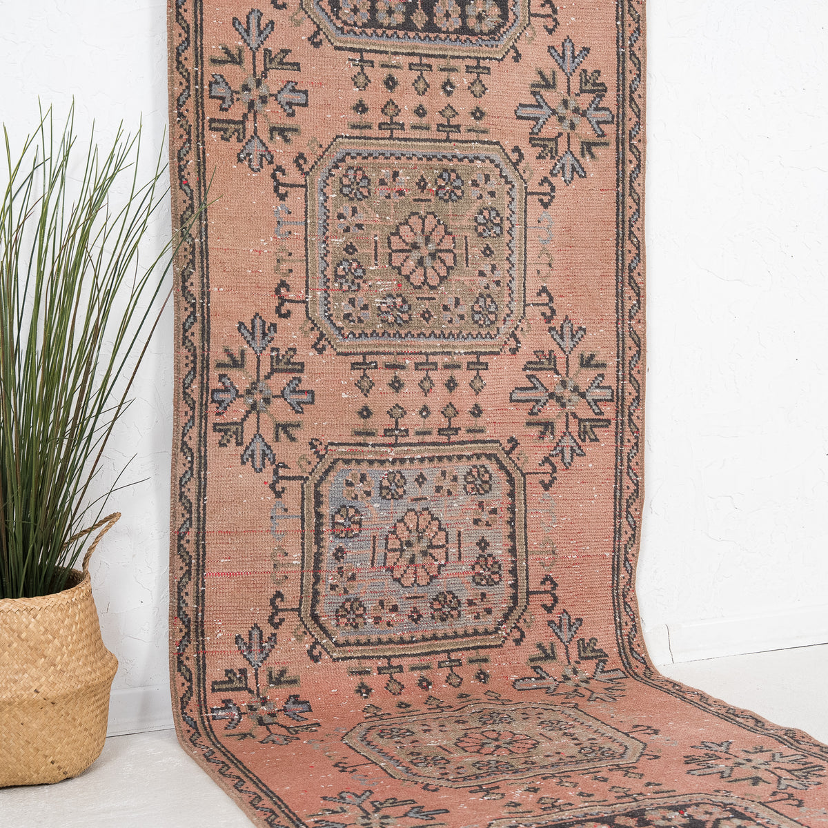 Pink and Blue Runner Wool Rug