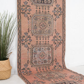 Pink and Blue Runner Wool Rug