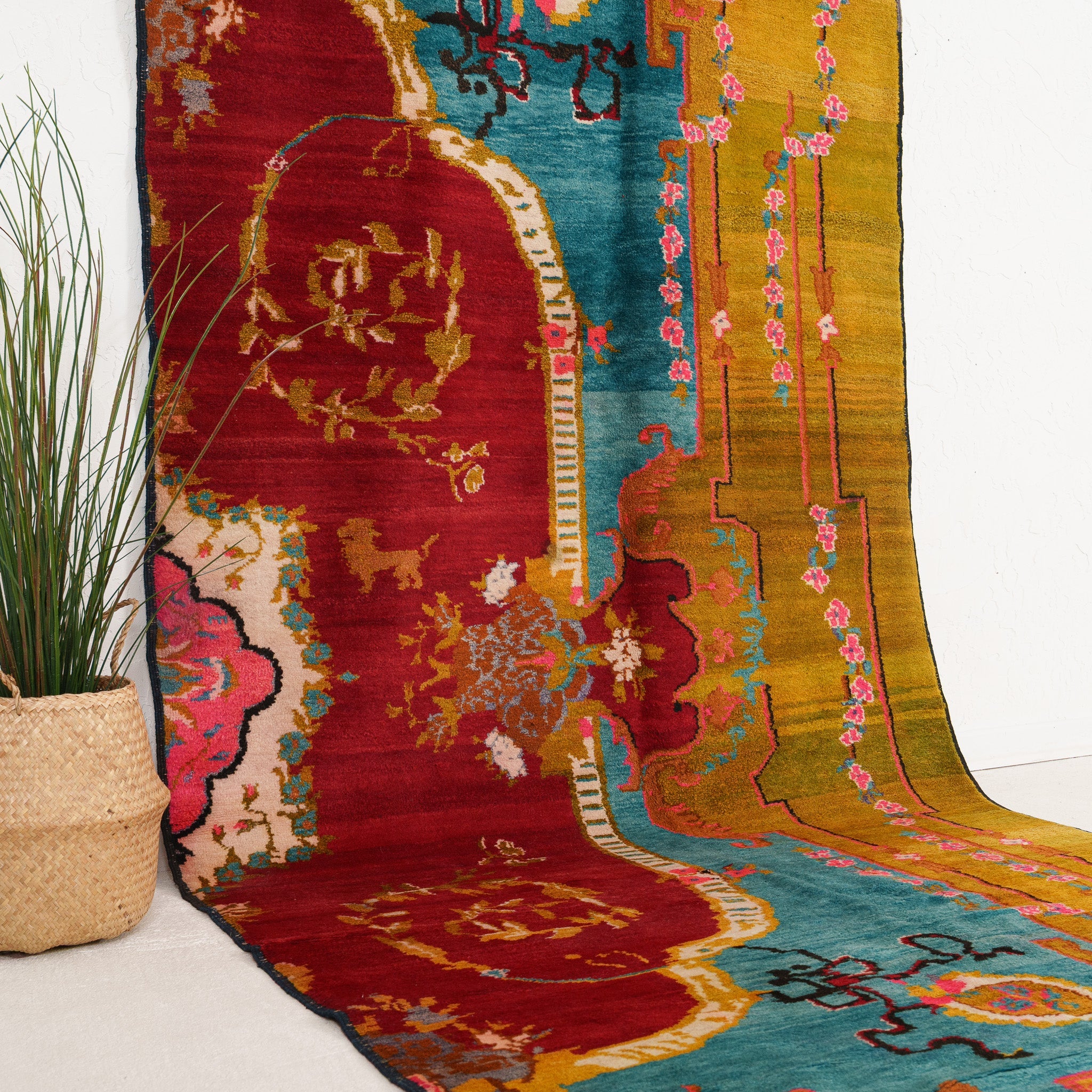 Gold and Red Area Wool Rug