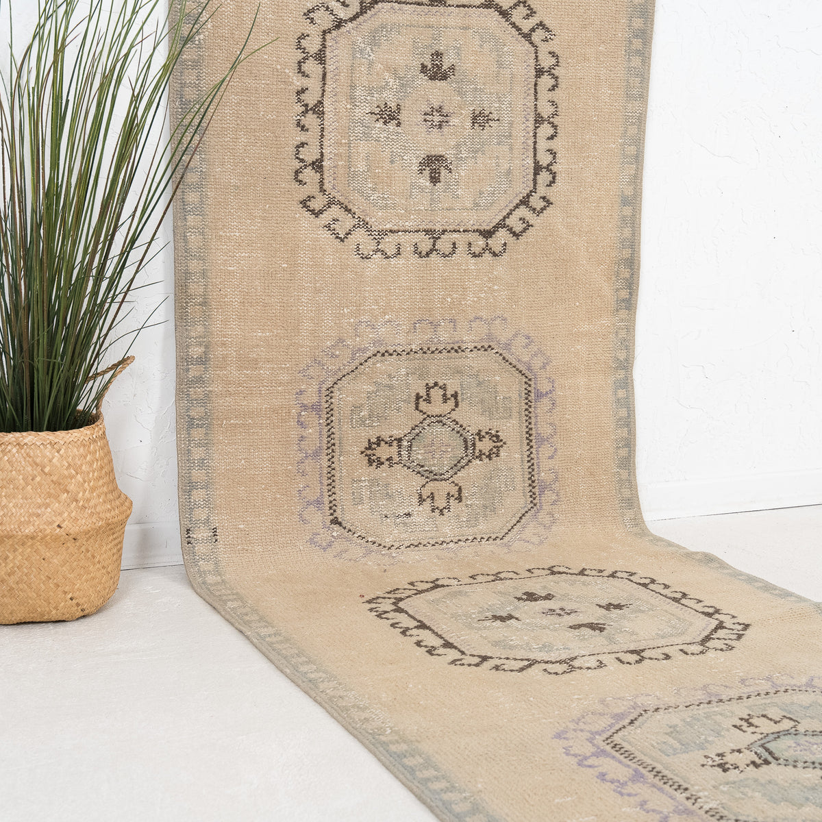 Beige and Brown Runner Wool Rug