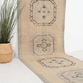Beige and Brown Runner Wool Rug