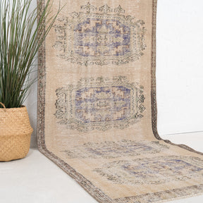 Beige and Blue Runner Wool Rug
