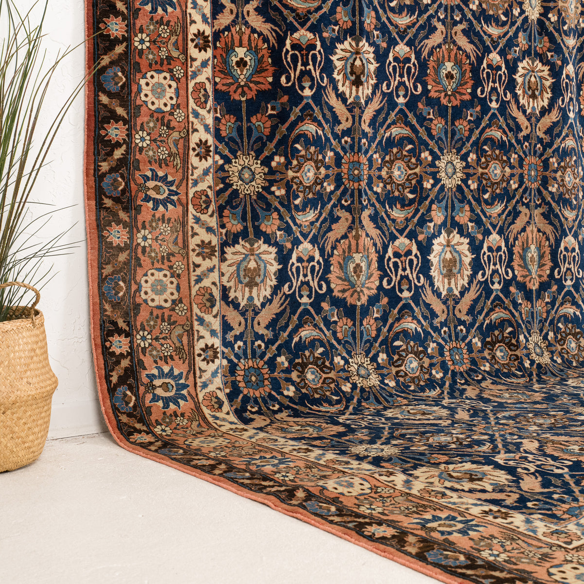 Blue and Orange Area Wool Rug