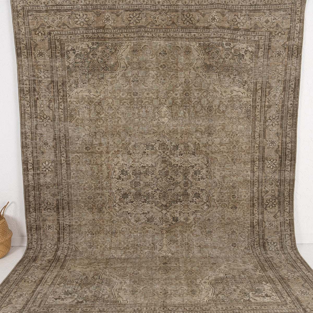 Handmade 7x10 area rug in brown, ideal for a cozy living room, bedroom, office, entryway, dining room