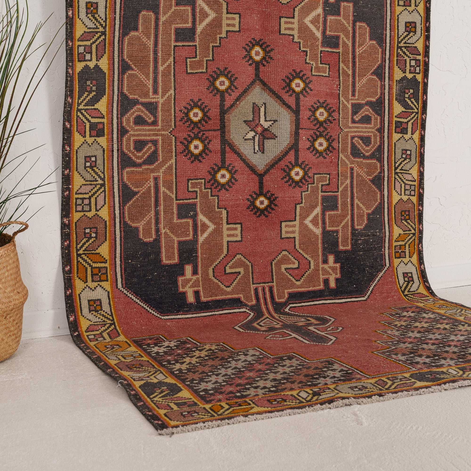 Pink and Yellow Runner Wool Rug