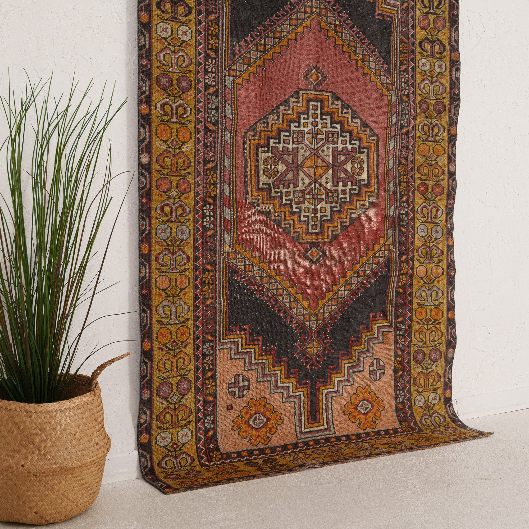Pink and Yellow Area Wool Rug
