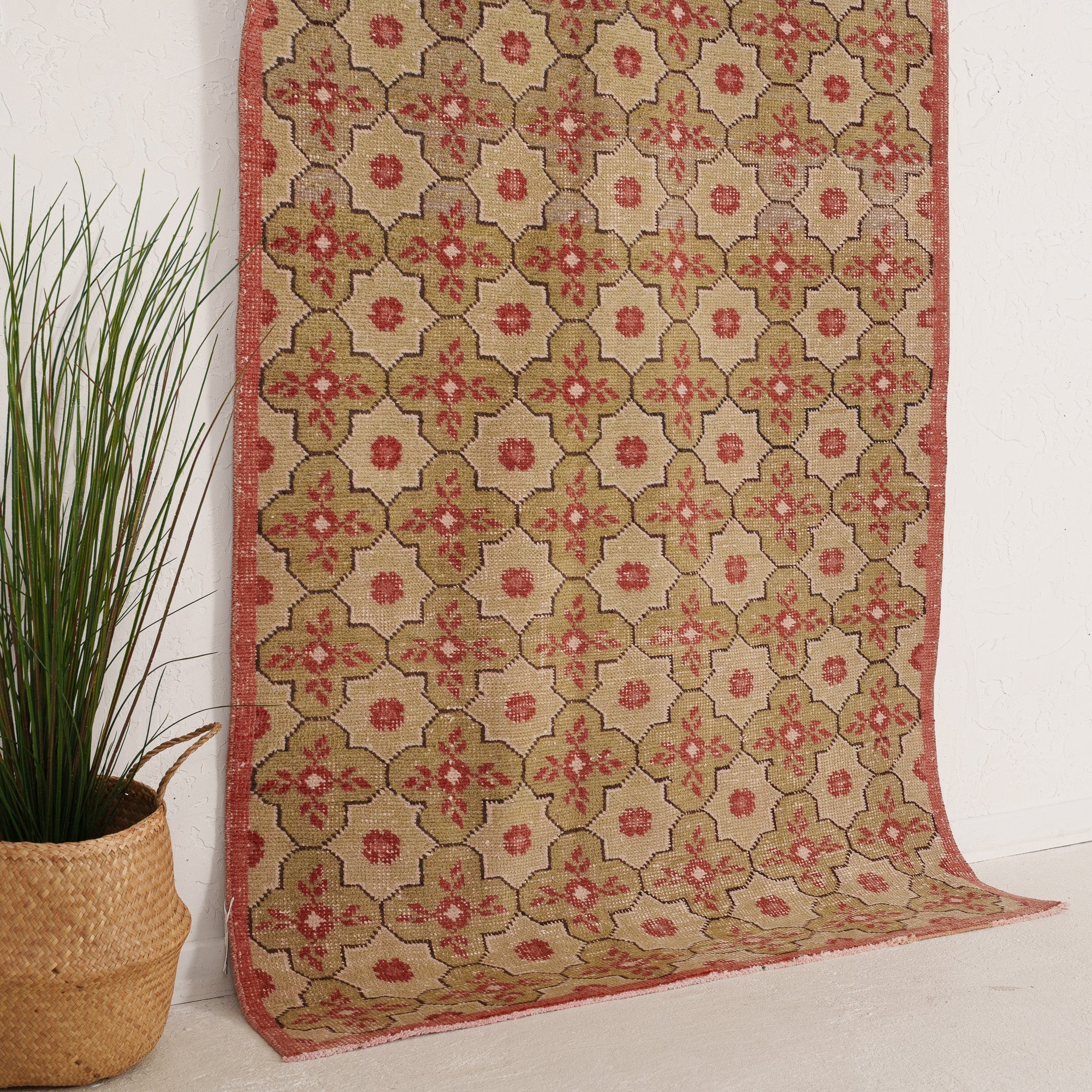 Beige and Red Area Wool Rug