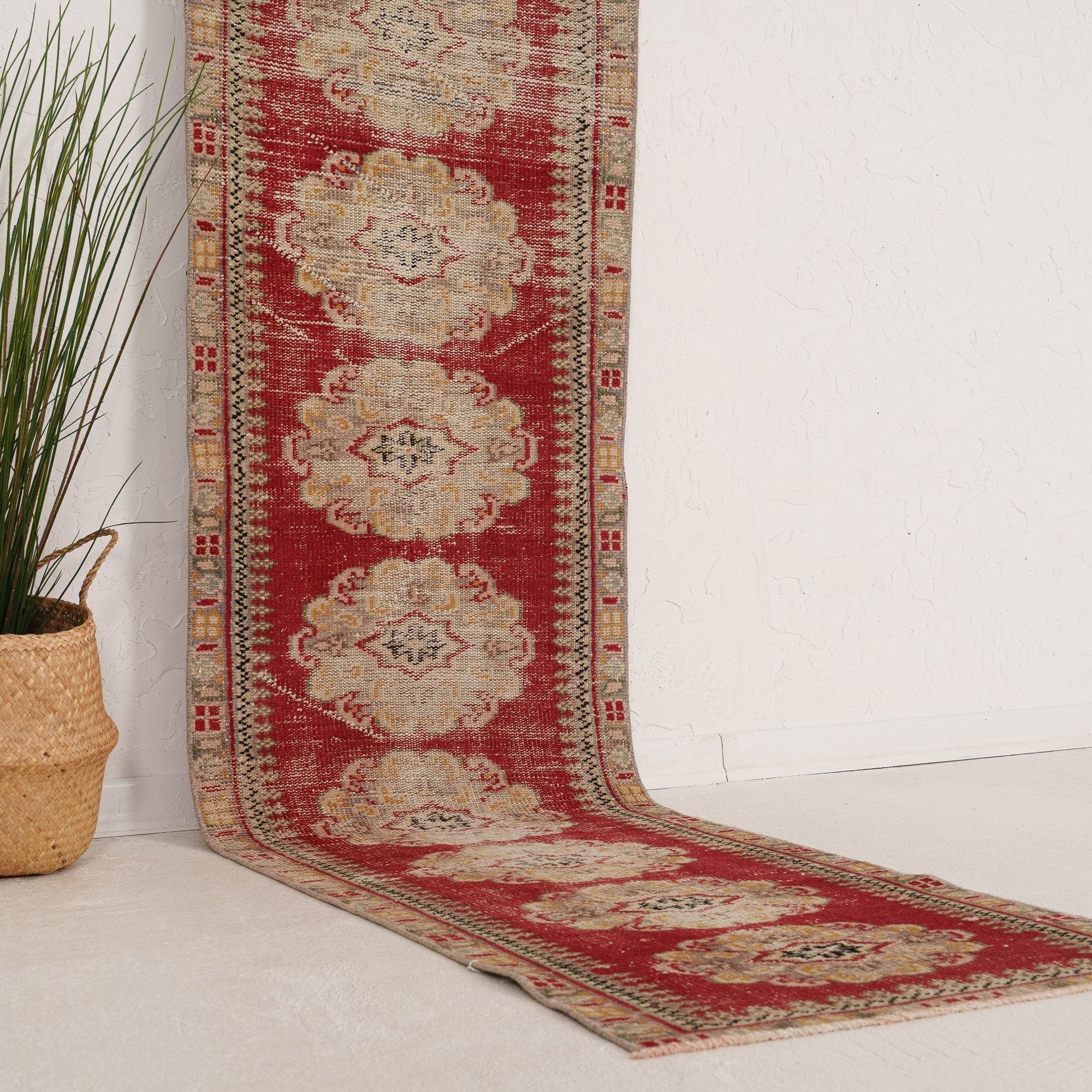 Red and Beige Runner Wool Rug