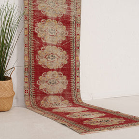 Red and Beige Runner Wool Rug