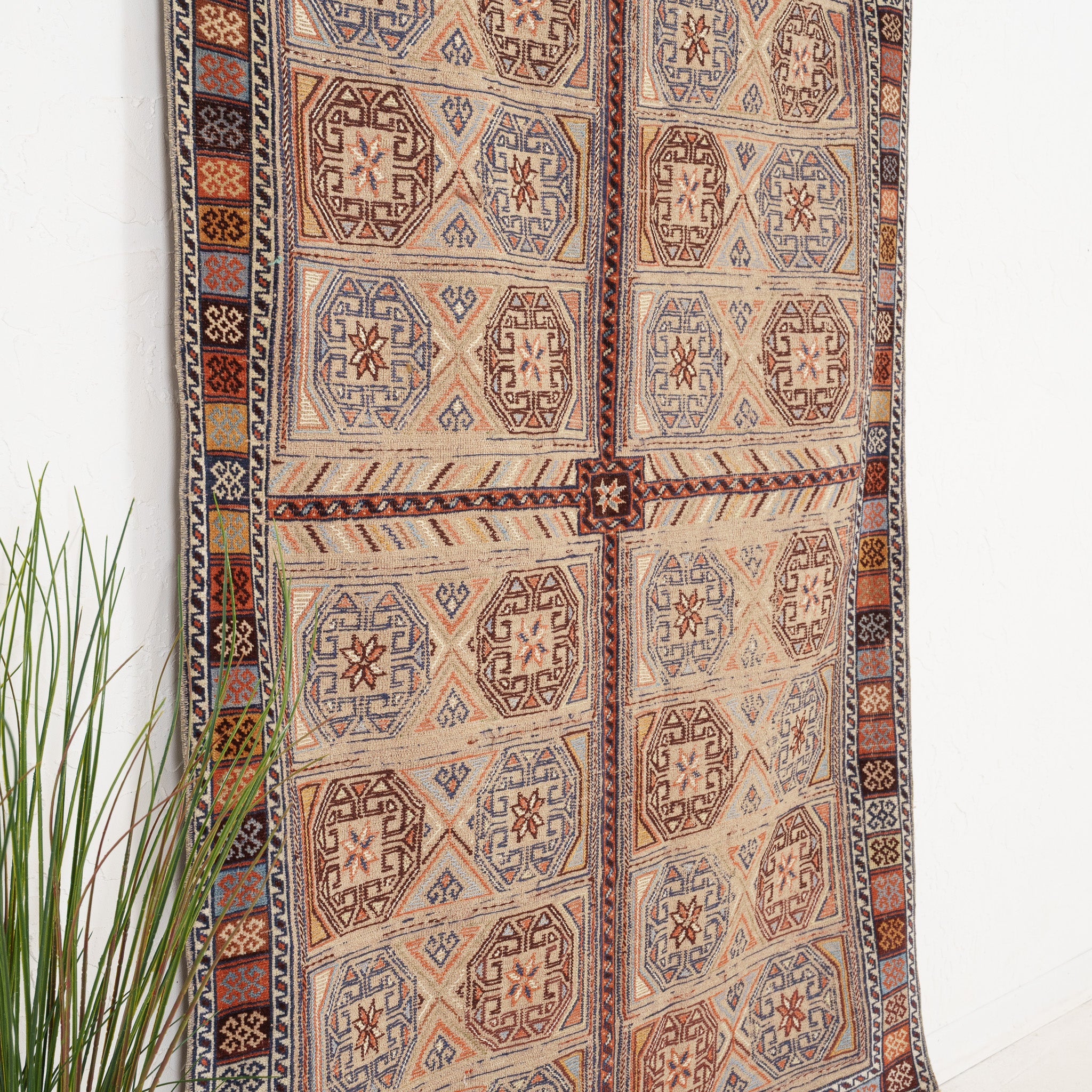 Beige and Red Area Wool Rug